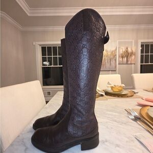 Gucci Dark Brown Embossed Riding Boots